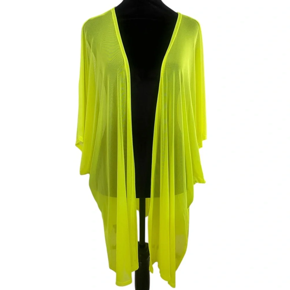 Neon yellow,green, kimono,flowing, sheer,swim cover Large,OS,New - Picture 1 of 5